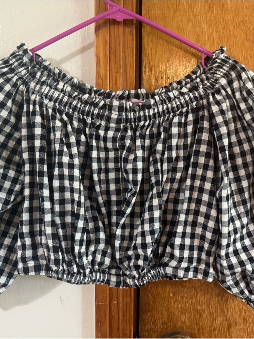 Black & White Gingham Off-Shoulder Crop Top